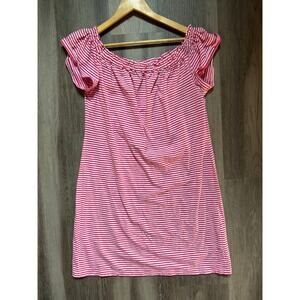 Vineyard Vines nauticle seersucker coastal beach Pink White Striped OffShoulder
